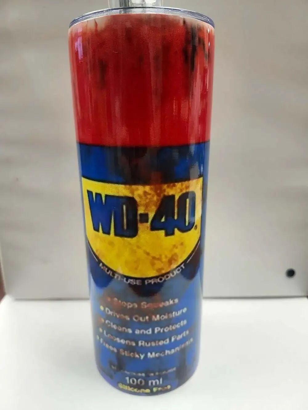 WD-40 Aerosol Can Design Stainless Steel Tumbler with Lid and Straw